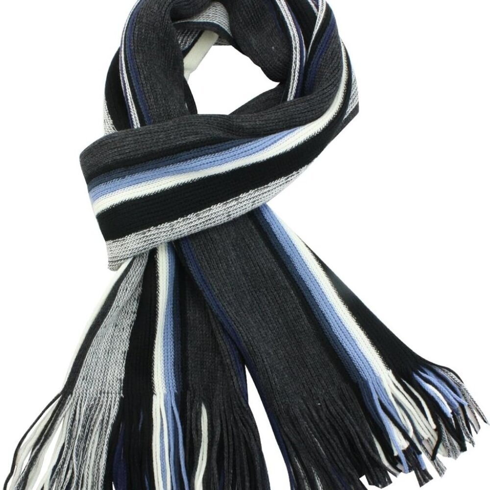 Mens Winter Scarf - Synthetic Wool, Extra Long & Warm, Striped Knit